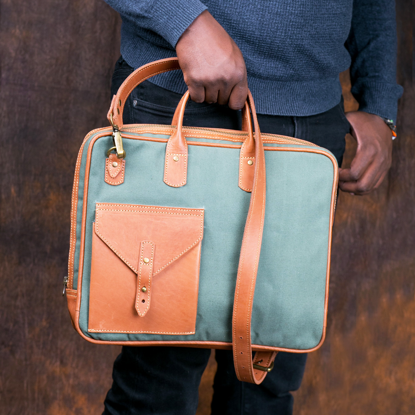 Canvas & leather laptop bag