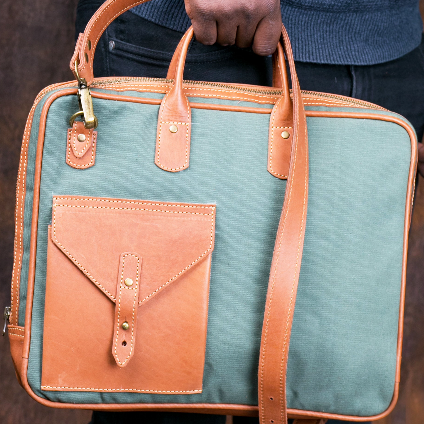 Canvas & leather laptop bag